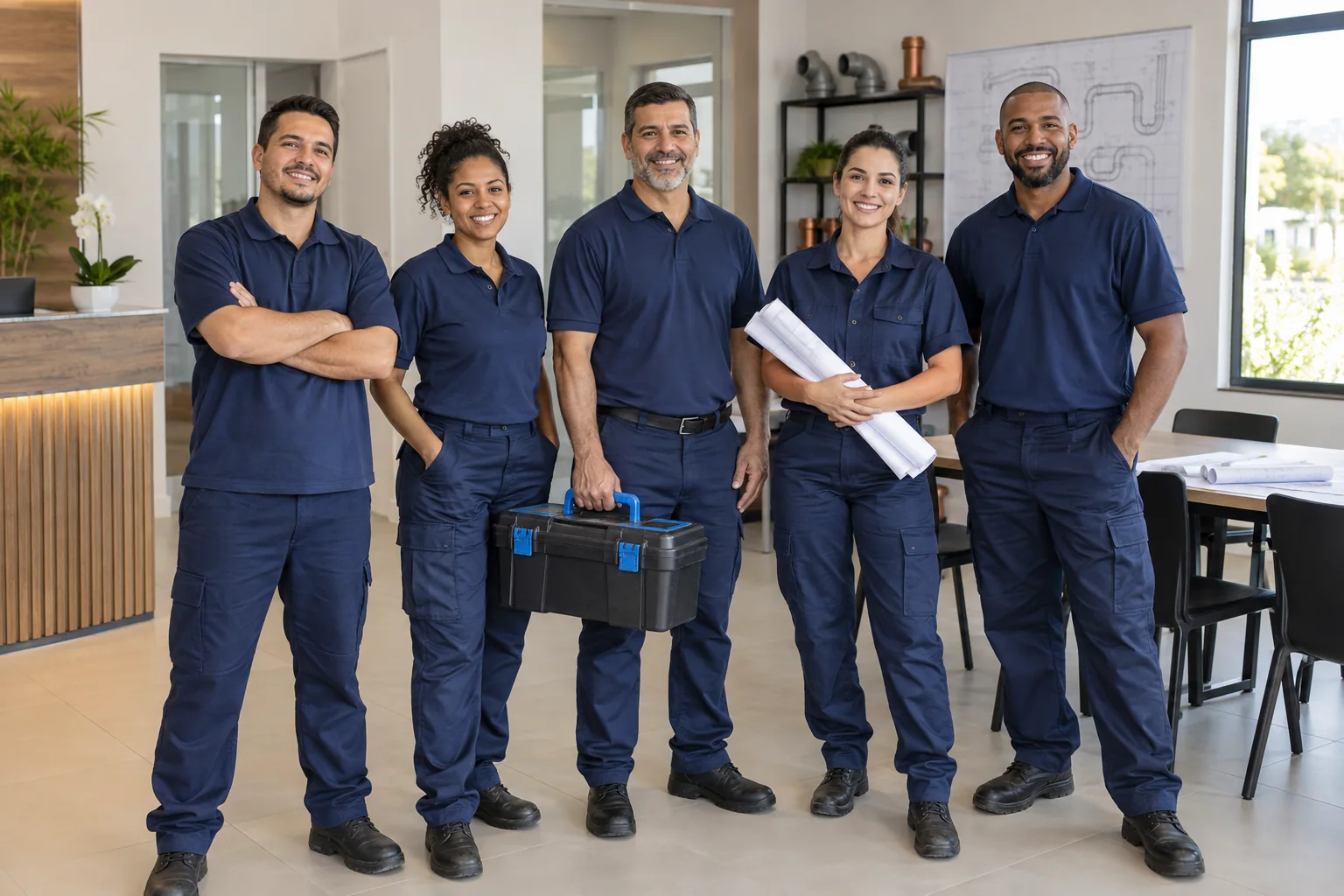 Equipe de encanadores pronta para atender