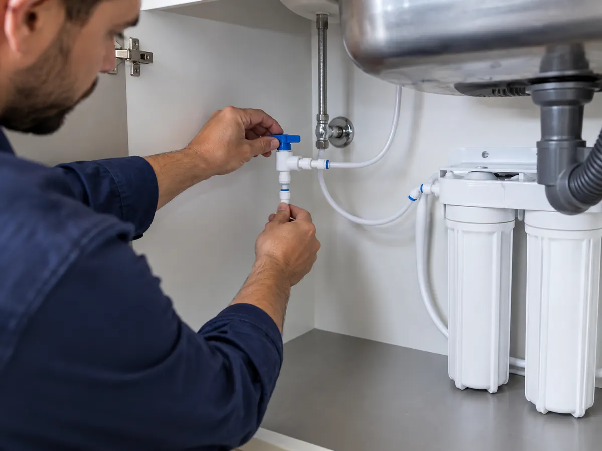 Detalhe do acabamento do serviço de instalação de filtro e purificador de água em Campinas