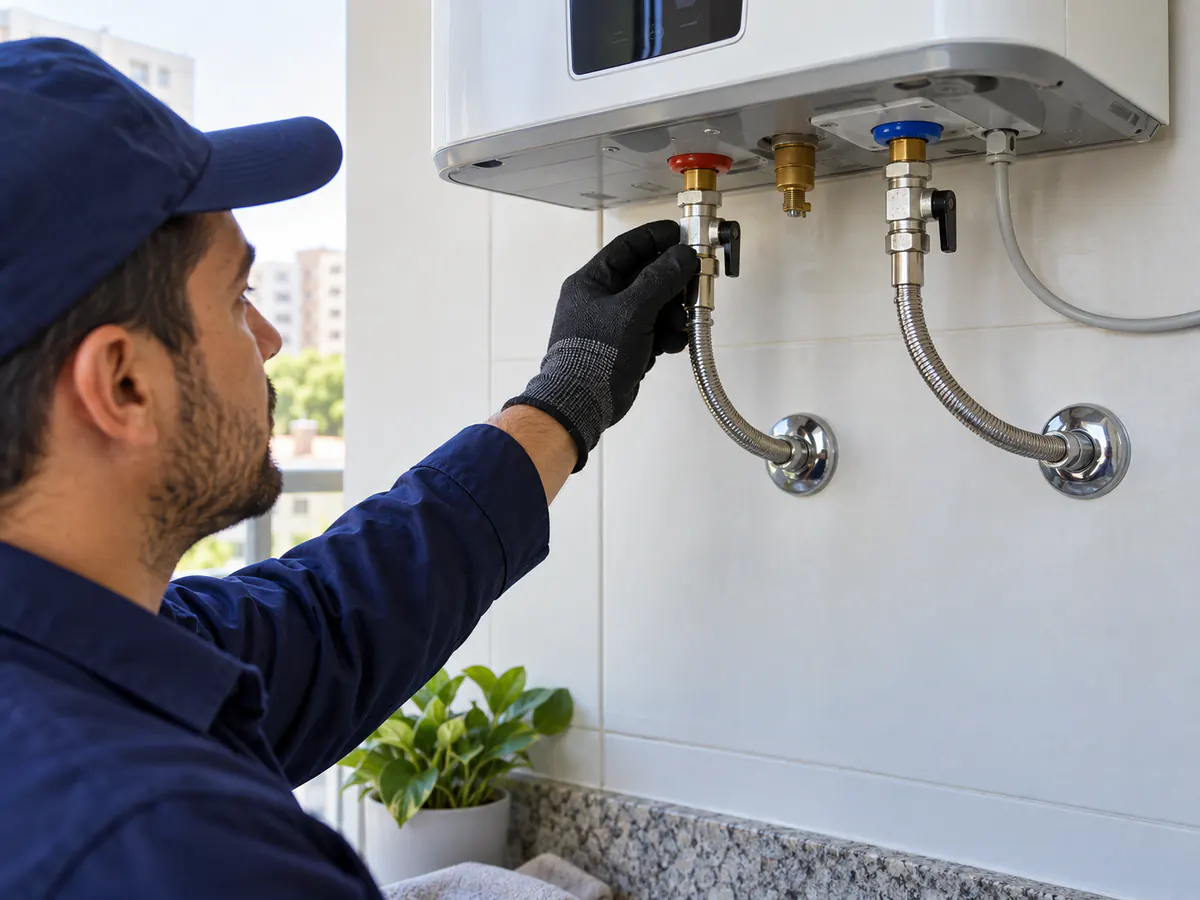 Detalhe do acabamento do serviço de instalação e reparo de aquecedor de água em Campinas