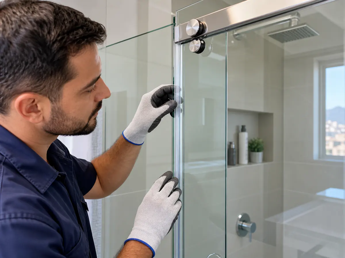 Detalhe do acabamento do serviço de manutenção e reparo de box de vidro em Campinas